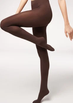 Women Calzedonia 100 Denier Opaque Cotton And Microfibre Tights