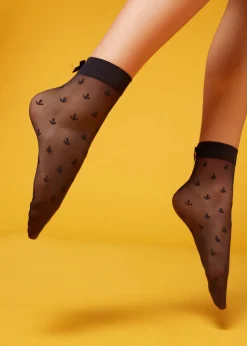 Women Calzedonia 15 Denier Patterned Sheer Ankle Socks With Bow