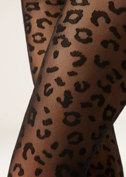 Women Calzedonia Animal Pattern 30 Denier Sheer Tights