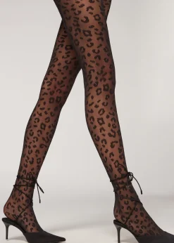 Women Calzedonia Animal Pattern 30 Denier Sheer Tights