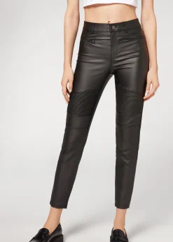 Women Calzedonia Coated-Effect Skinny Biker Leggings