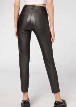 Women Calzedonia Coated-Effect Skinny Biker Leggings