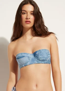 Women Calzedonia Denim Padded Bandeau Bikini Top Ibiza