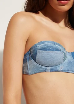 Women Calzedonia Denim Padded Bandeau Bikini Top Ibiza