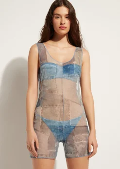 Women Calzedonia Denim Patchwork Short Jumpsuit