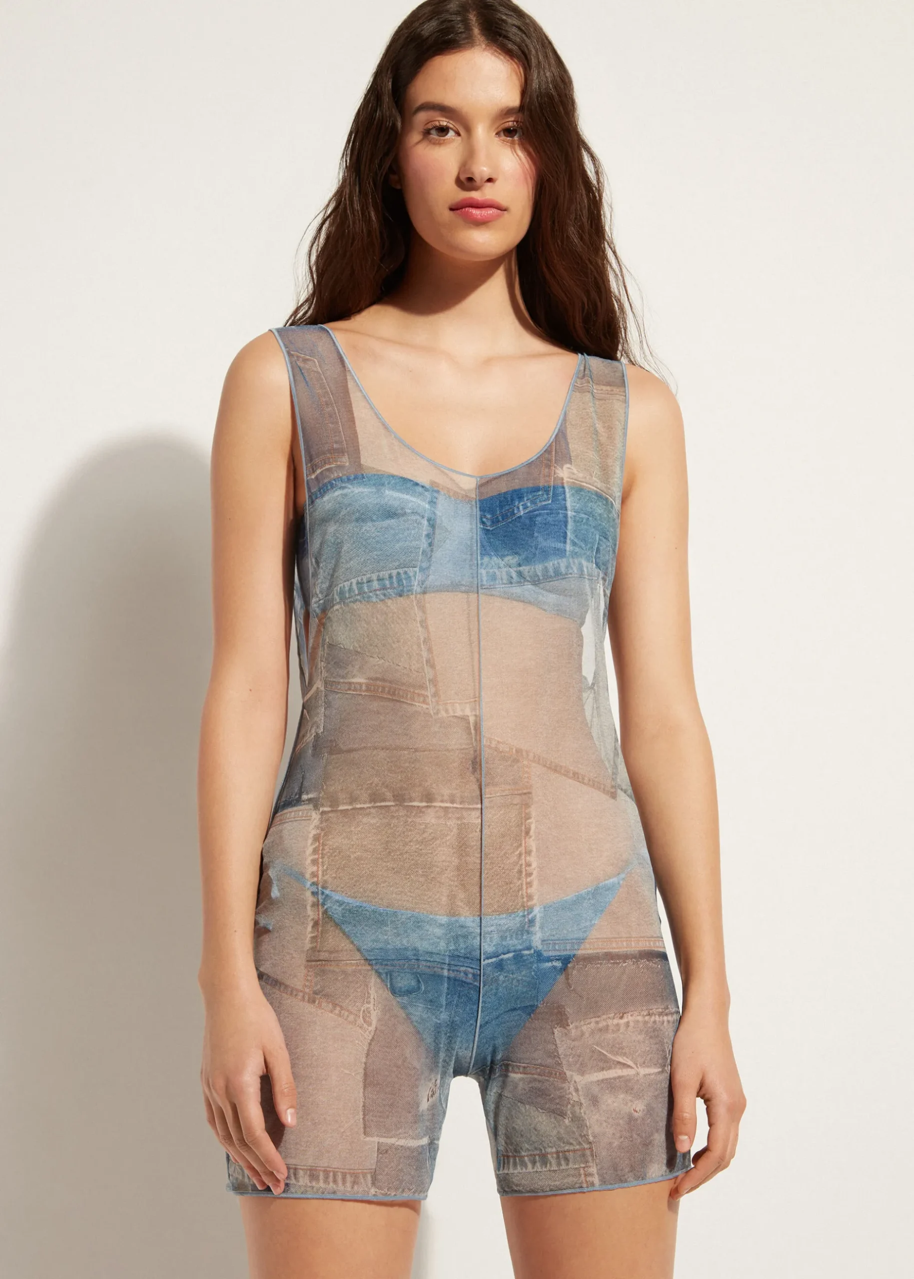 Women Calzedonia Denim Patchwork Short Jumpsuit