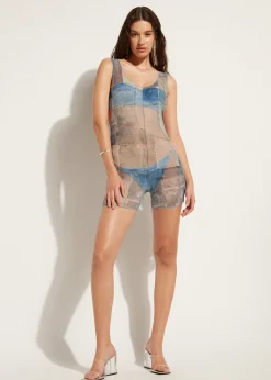 Women Calzedonia Denim Patchwork Short Jumpsuit