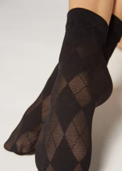 Women Calzedonia Diamond-Patterned Mesh Short Socks