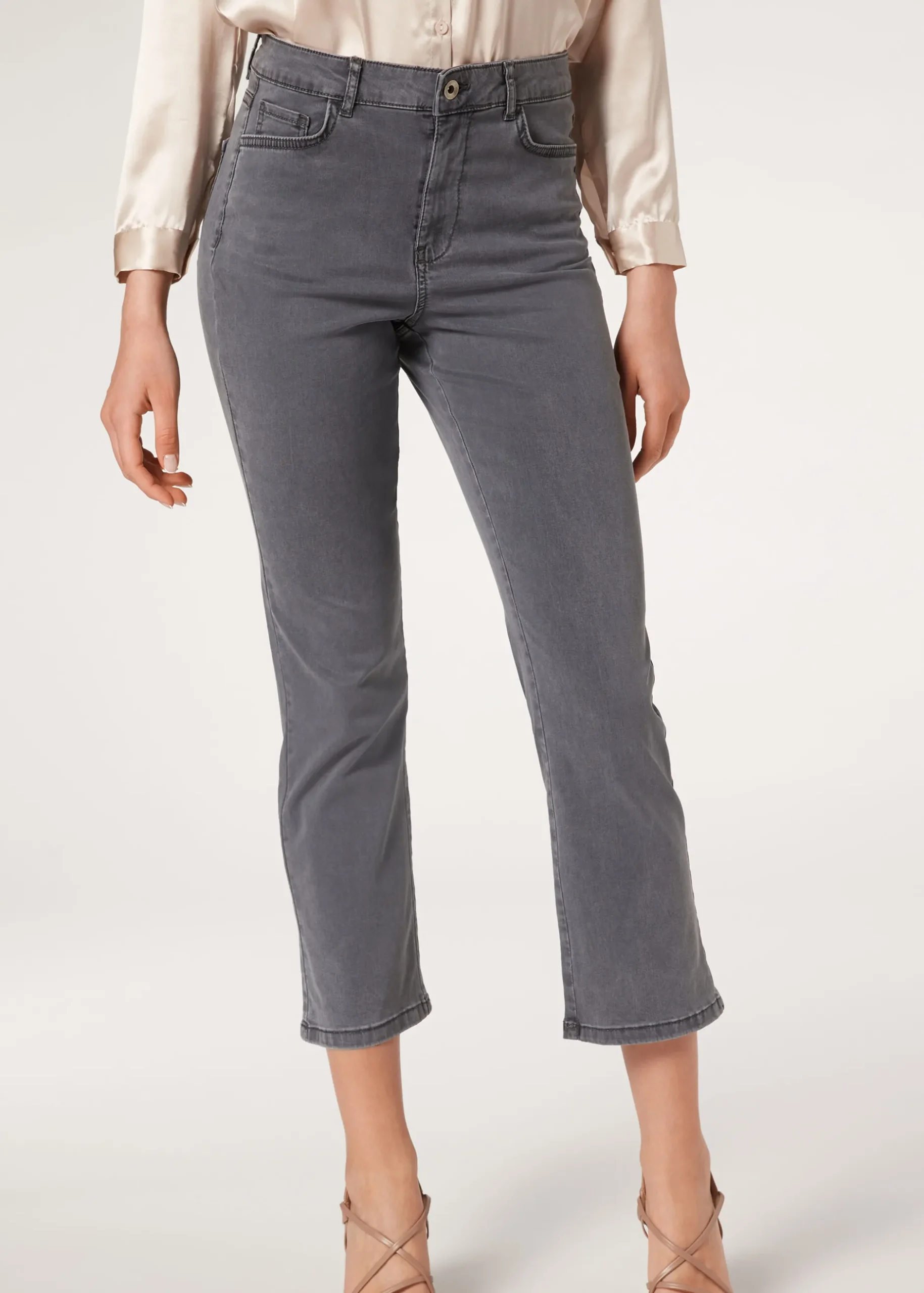 Women Calzedonia Eco Light Denim Cropped Flared Jeans