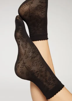 Women Calzedonia Floral-Patterned Mesh Short Socks