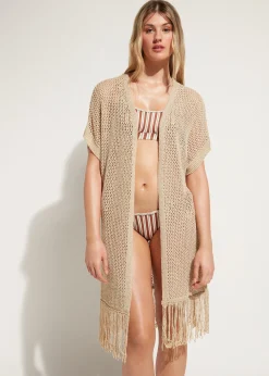 Women Calzedonia Fringed Gold Mesh Gilet