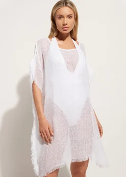 Women Calzedonia Fringed Linen Mesh Kaftan