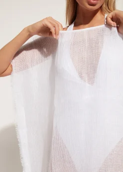 Women Calzedonia Fringed Linen Mesh Kaftan