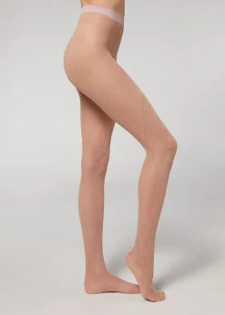 Women Calzedonia Glitter Chevron-Patterned Micronet Tights