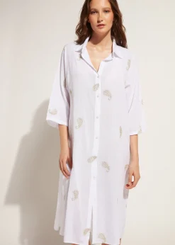 Women Calzedonia Lame Paisley Embroidery Midi Shirt