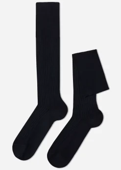 Men Calzedonia Men's Long Ribbed Lisle Thread Socks