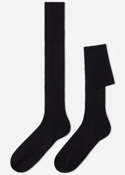 Men Calzedonia Men's Long Ribbed Lisle Thread Socks