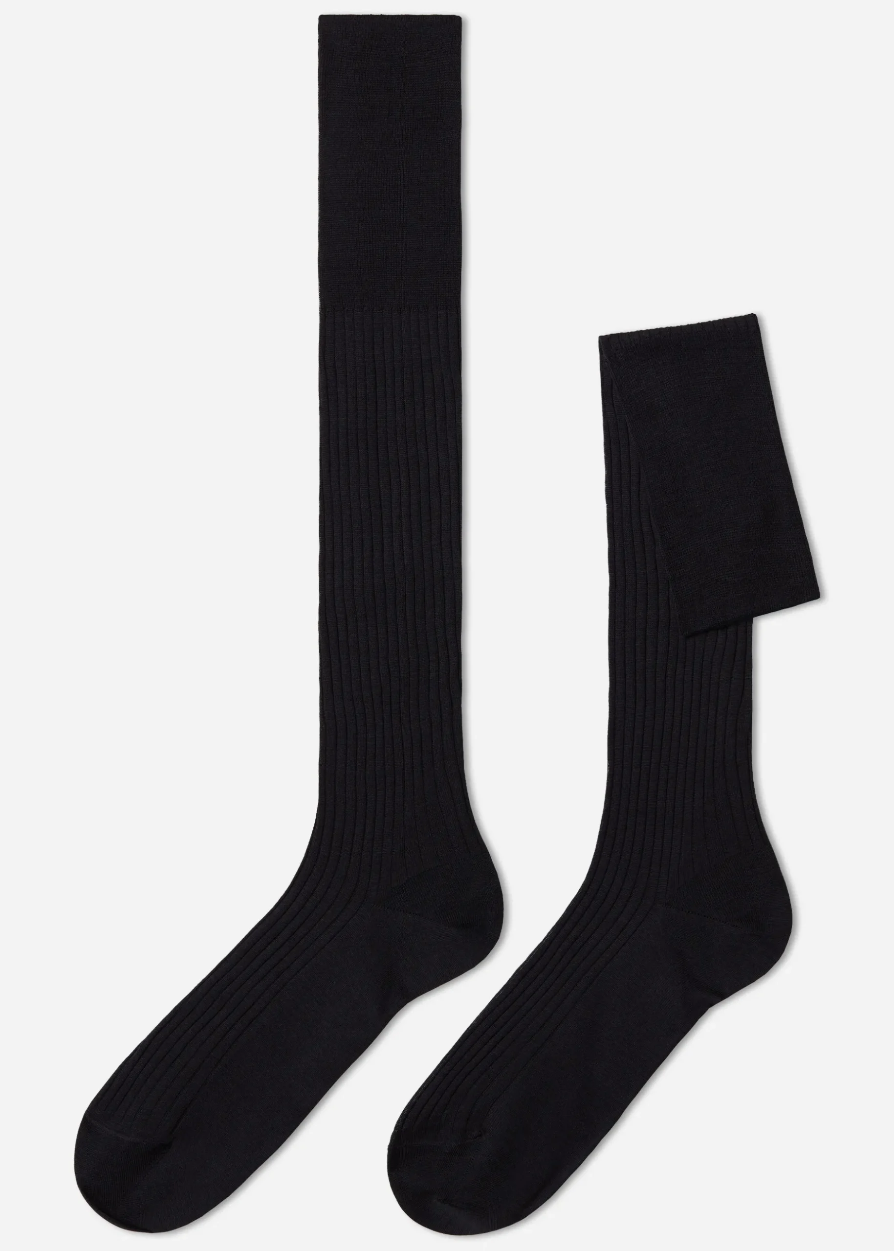 Men Calzedonia Men's Long Ribbed Lisle Thread Socks
