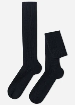 Men Calzedonia Men's Long Ribbed Socks With Wool And Cashmere