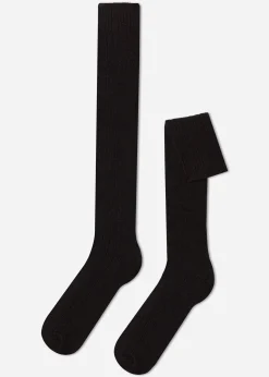 Men Calzedonia Men's Long Ribbed Socks With Wool And Cashmere