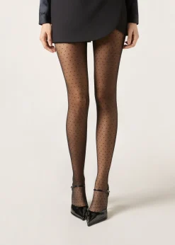 Women Calzedonia Polka Dot 20 Denier Invisible Sheer Tights