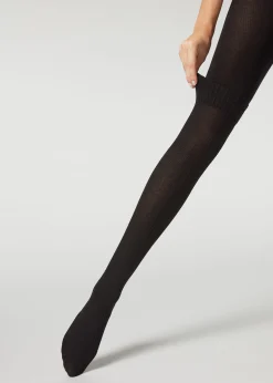 Women Calzedonia Ribbed Longuette Effect Tights With Cashmere