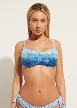 Women Calzedonia Sequin Brassiere Bikini Top Seychelles