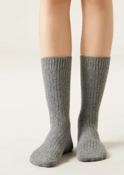Women Calzedonia Short Ribbed Socks With Wool And Cashmere