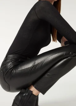 Women Calzedonia Thermal Leather-Look Leggings