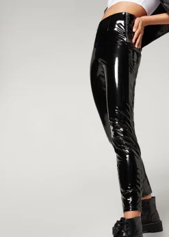 Women Calzedonia Thermal Vinyl Skinny Leggings