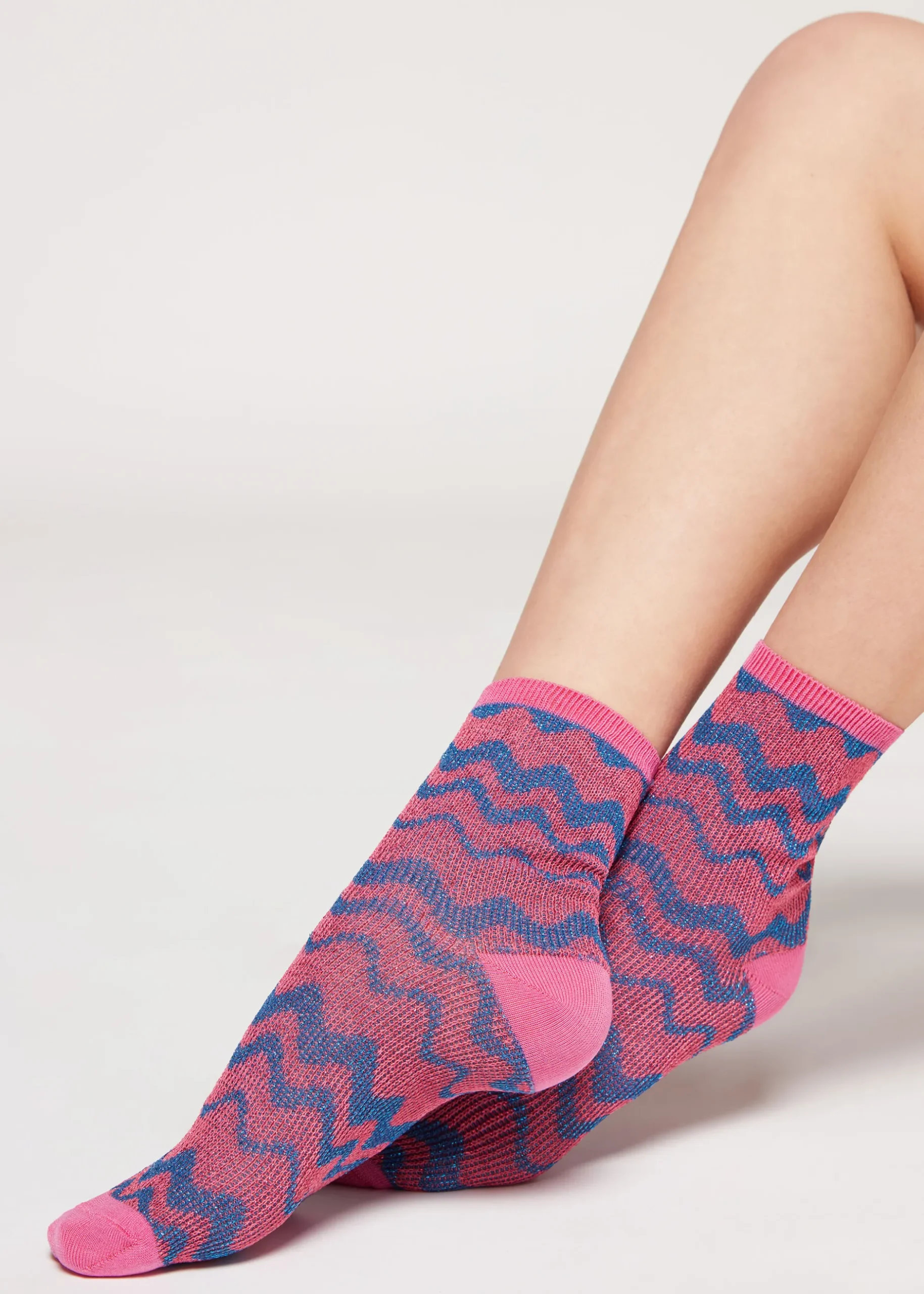 Women Calzedonia Wave Motif Short Socks With Glitter