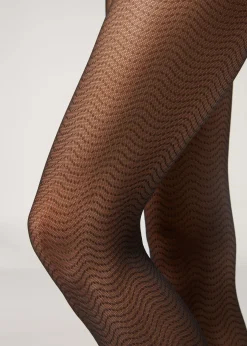 Women Calzedonia Wave-Patterned Fishnet Tights
